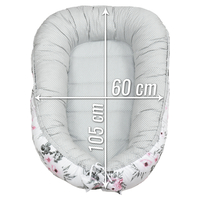 Obojstranné hniezdočko (kokon) pre bábätko - PREMIUM set 7v1 - Prechádzka v oblakoch s tmavomodrou minky