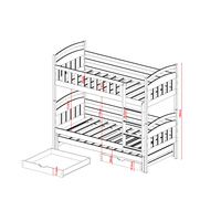 Detská poschodová posteľ z masívu borovice s prístelkou a šuplíky BOHDANA - 200x90 cm - BIELA