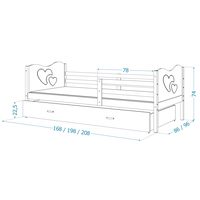 Detská posteľ so zásuvkou MAX S - 200x90 cm - biela - srdiečka