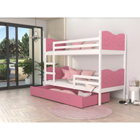 Detská poschodová posteľ so zásuvkou MAX R - 200x90 cm - ružovo-biela - motýle