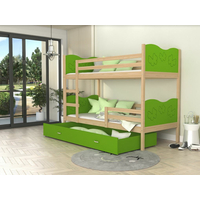 Detská poschodová posteľ so zásuvkou MAX R - 200x90 cm - zelená / borovica - motýle