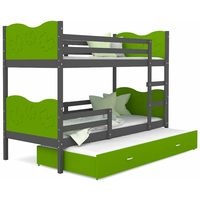 Detská poschodová posteľ s prístelkou MAX Q - 200x90 cm - zeleno-šedá - motýle