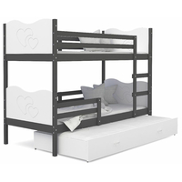 Detská poschodová posteľ s prístelkou MAX Q - 200x90 cm - bielo-sivá - srdiečka