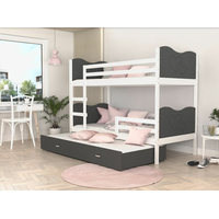 Detská poschodová posteľ s prístelkou MAX Q - 200x90 cm - šedo-biela - srdiečka