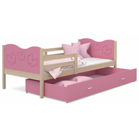 Detská posteľ so zásuvkou MAX S - 200x90 cm - ružová / borovica - motýle