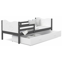 Detská posteľ so zásuvkou MAX S - 200x90 cm - bielo-sivá - srdiečka
