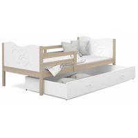 Detská posteľ so zásuvkou MAX S - 200x90 cm - biela / borovica - srdiečka