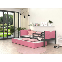 Detská posteľ s prístelkou MAX W - 200x90 cm - ružovo-šedá - motýle