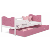Detská posteľ so zásuvkou MAX S - 200x90 cm - ružovo-biela - motýle