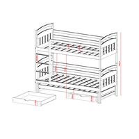Detská poschodová posteľ z masívu borovice s prístelkou a šuplíky ALDA - 200x90 cm - biela