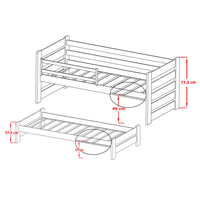 Detská posteľ z masívu borovice s prístelkou a šuplíky SANDRA - 200x90 cm - BIELA