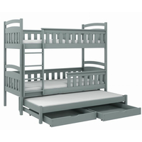 Detská poschodová posteľ z masívu HERMIONA s prístelkou a šuplíky - 200x90 cm - biela