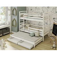 Detská poschodová posteľ z masívu borovice s prístelkou a šuplíky ALDA - 200x90 cm - biela
