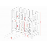 Detská poschodová posteľ z masívu EMIL s prístelkou a šuplíky - 200x90 cm - biela