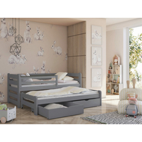 Detská posteľ z masívu SANDRA s prístelkou a šuplíky - 200x90 cm - ŠEDÁ