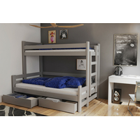 Detská poschodová posteľ s rozšíreným spodným lôžkom a šuplíky BENJAMIN - šedá - 200x90/120 cm