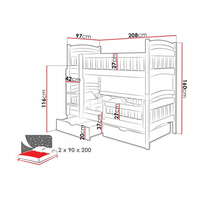 Detská poschodová posteľ z masívu DOMINIK II so šuplíkmi - 200x90 cm - biela