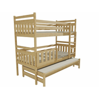 Detská poschodová posteľ s prístelkou z MASÍVU 200x90cm bez šuplíka - PPV004 - BIELA