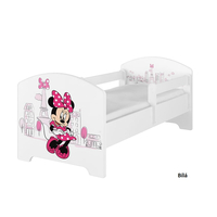 Detská posteľ Disney so šuplíkom - MYŠKA MINNIE PARIS 140x70 cm BIELA - 1 krátka + 1 dlhá zábrana