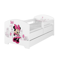 Detská posteľ Disney so šuplíkom - MYŠKA MINNIE PARIS 140x70 cm BIELA - 1 krátka + 1 dlhá zábrana