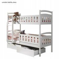 Detská poschodová posteľ z masívu borovice DOMINIK III s prístelkou a šuplíky - 200x90 cm - prírodná borovica, rebrík vľavo