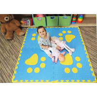 Penový BABY koberec s okrajmi - modrá,žltá