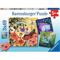 RAVENSBURGER Puzzle Víly, drak a jednorožec 3x49 dielikov