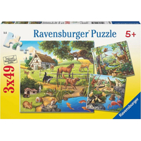 RAVENSBURGER Puzzle Zvieratá v lese, ZOO a na statku 3x49 dielikov
