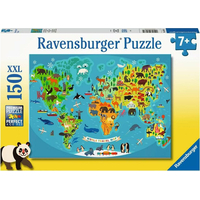 RAVENSBURGER Puzzle Mapa sveta divokých zvierat XXL 150 dielikov