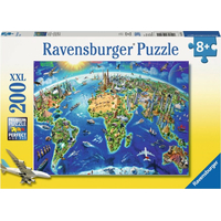 RAVENSBURGER Puzzle Mapa sveta s pamiatkami XXL 200 dielikov
