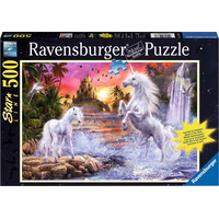 RAVENSBURGER Svietiace puzzle Jednorožce pri rieke 500 dielikov