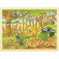 GOKI Drevené puzzle Zvieracie mláďatká v lese 48 dielikov
