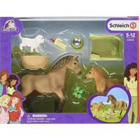 SCHLEICH Horse Club® 42432 Set žriebä a Quarter kôň so šteniatkom a doplnky