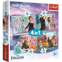 TREFL Puzzle Ľadové kráľovstvo: Úžasný svet 4v1 (12,15,20,24 dielikov)