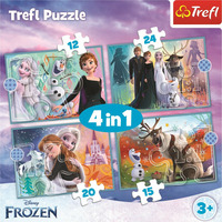 TREFL Puzzle Ľadové kráľovstvo: Úžasný svet 4v1 (12,15,20,24 dielikov)