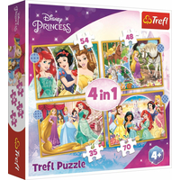 TREFL Puzzle Disney princeznej: Šťastný deň 4v1 (35,48,54,70 dielikov)