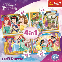 TREFL Puzzle Disney princeznej: Šťastný deň 4v1 (35,48,54,70 dielikov)