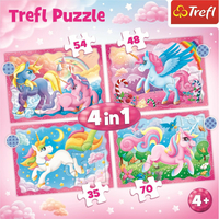 TREFL Puzzle Jednorožce a kúzla 4v1 (35,48,54,70 dielikov)