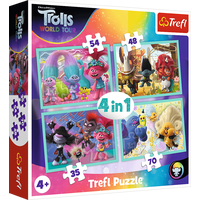 TREFL Puzzle Trollovia 2: Svetové turné 4v1 (35,48,54,70 dielikov)