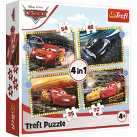 Trefľ Puzzle Autá 3: Pripraviť, pozor, teraz! 4v1 (35,48,54,70 dielikov)