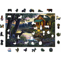 WOODEN CITY Drevené puzzle Večer v dome pri jazere 2v1, 505 dielikov EKO
