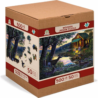 WOODEN CITY Drevené puzzle Večer v dome pri jazere 2v1, 505 dielikov EKO