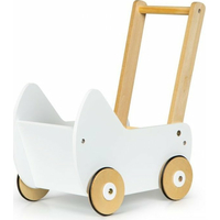 ECOTOYS Drevený vozík pre bábiky biely