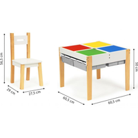 ECOTOYS Detský drevený stôl s hracou doskou a dvoma stoličkami