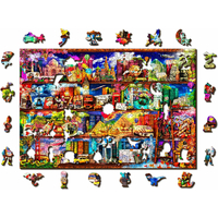 WOODEN CITY Drevené puzzle Police na knihy o cestovaní 2v1, 505 dielikov EKO