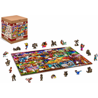 WOODEN CITY Drevené puzzle Police na knihy o cestovaní 2v1, 505 dielikov EKO