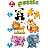 KUKURYKU Baby puzzle Zvieratká zo ZOO 6v1 (2-4 dieliky)