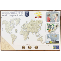 WOODEN CITY Drevená mapa so zvieratkami veľkosť L (83x55cm)