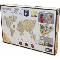 WOODEN CITY Drevená mapa so zvieratkami veľkosť M (57x38cm)