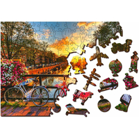 WOODEN CITY Drevené puzzle Kolesá v Amsterdame 2v1, 150 dielikov EKO